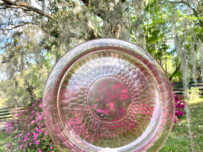 Antique Pink Depression Glass Honeycomb Pressed Cake Plate/ Vanity Tray