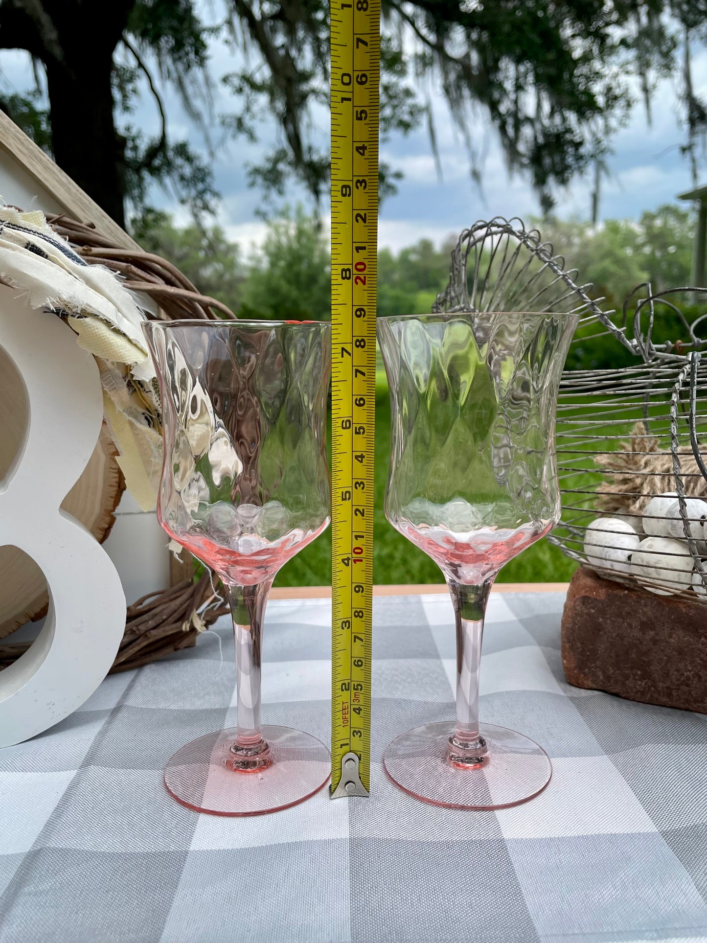 Vintage Pink Depression Glass Daisy Etched Tiffin Stemware Wine Glass