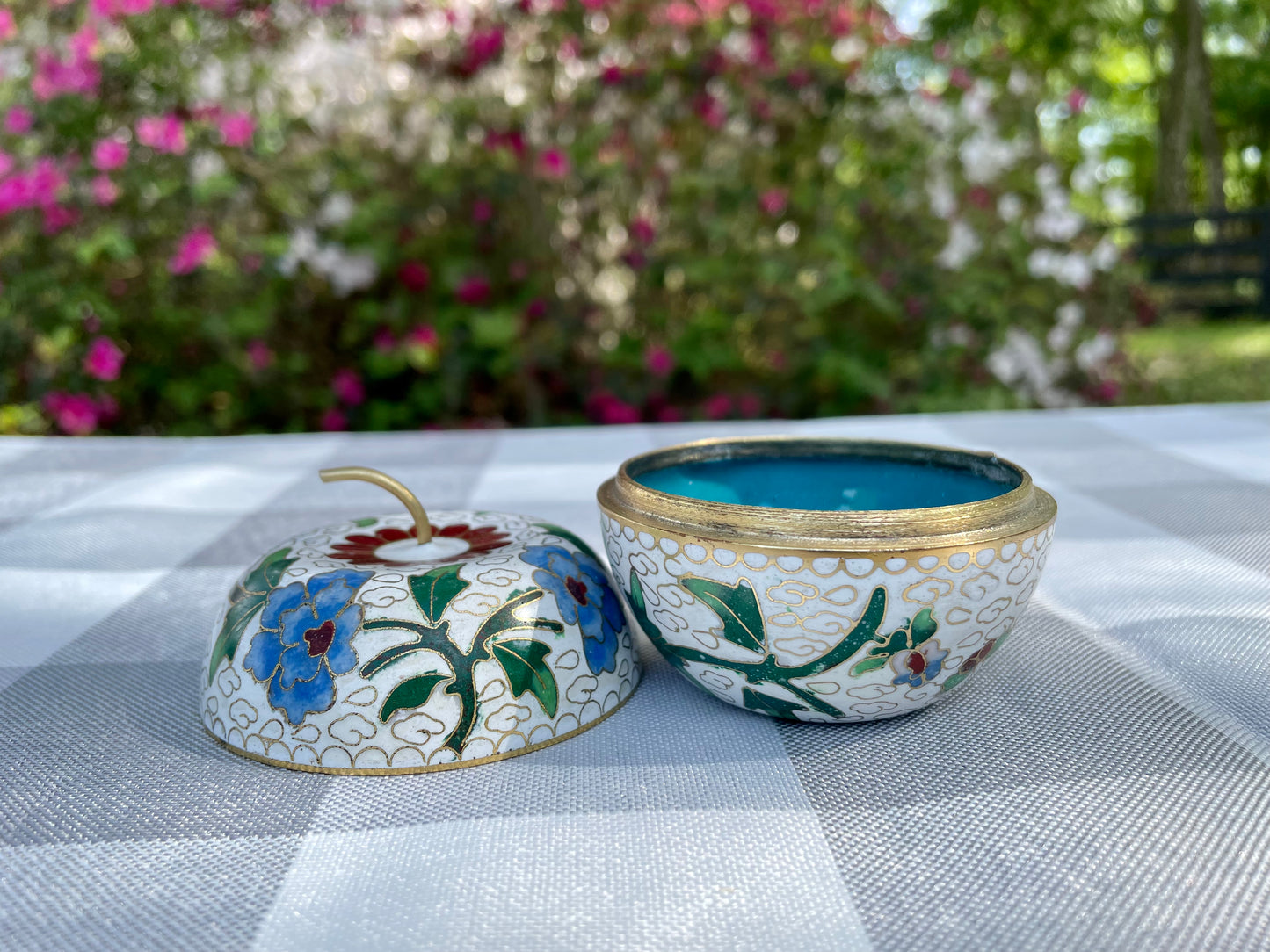 Vintage Cloisonne White Apple Shaped Trinket Box