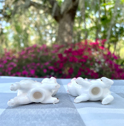 Vintage Pink and White Bone China Tiny Piglet Salt and Pepper Shakers