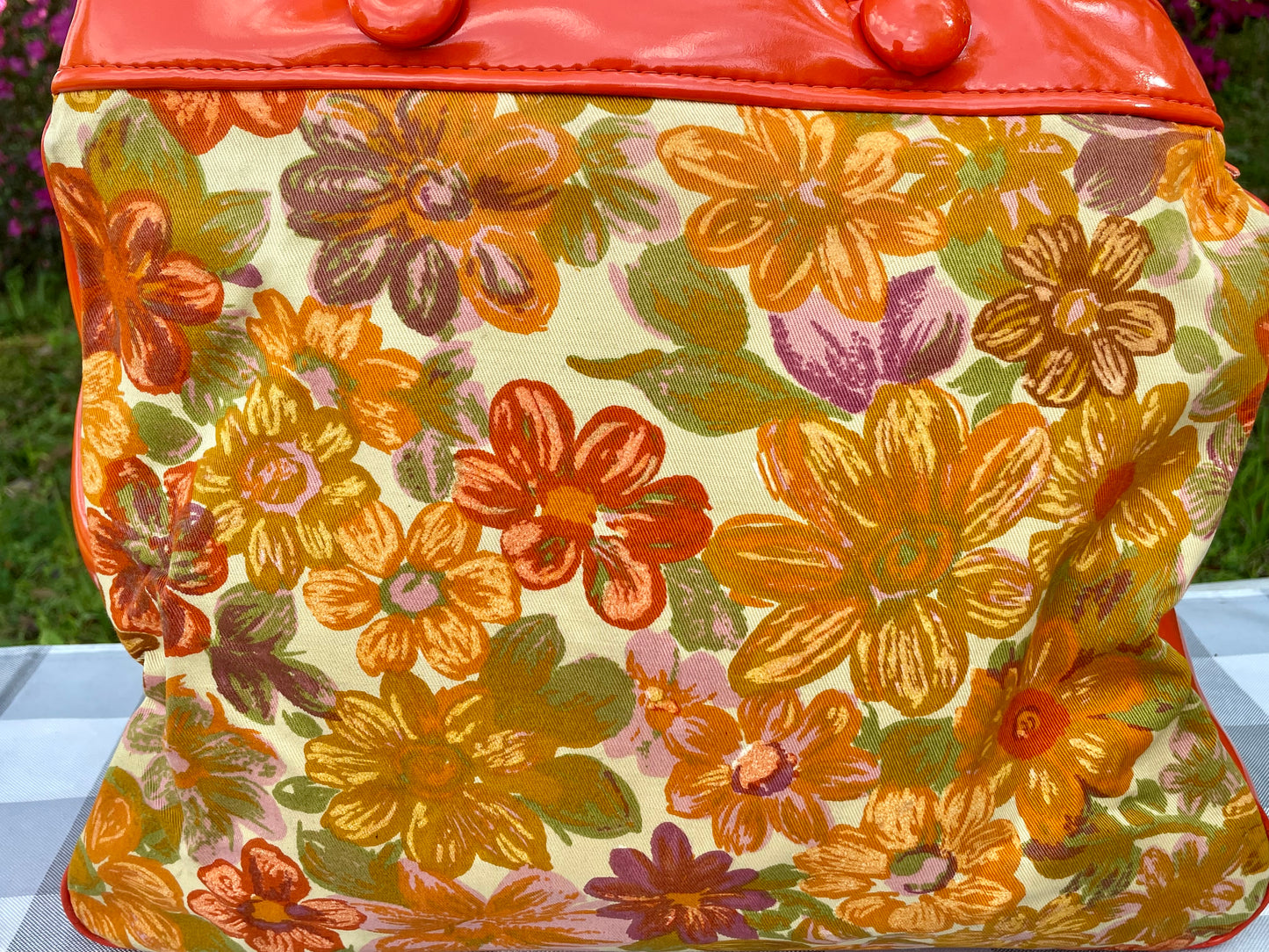 Vintage Retro Orange Canvas 1960s Flower Power Purse