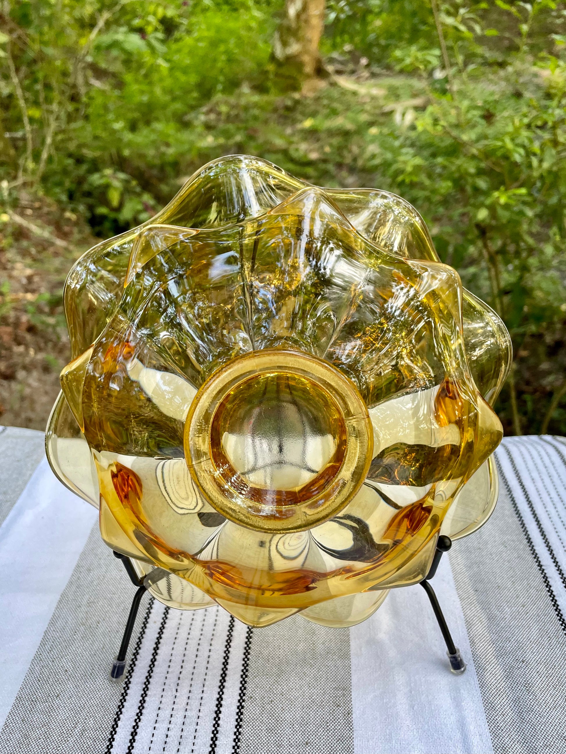 Depression Glass Bowl Set/2, Rolled Edge Ribbed Yellow Glass