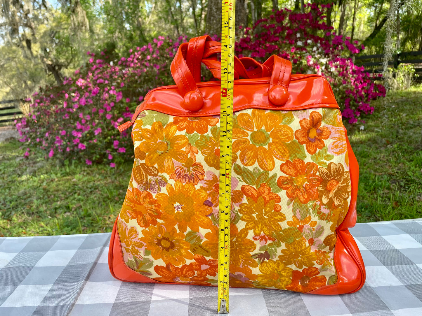 Vintage Retro Orange Canvas 1960s Flower Power Purse