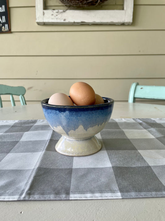 Vintage Salt Crock Salt Glazed Pigeon River Pottery Blue Ombre Drip Pedestal Bowl