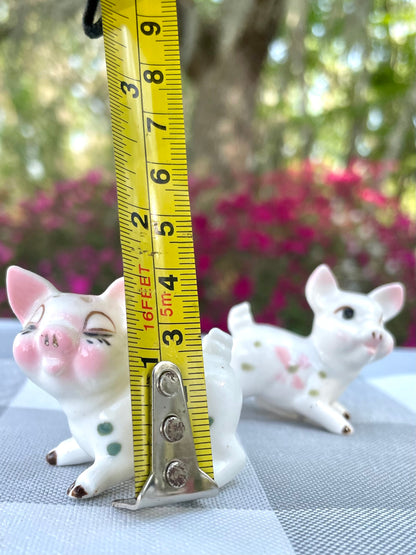 Vintage Pink and White Bone China Tiny Piglet Salt and Pepper Shakers