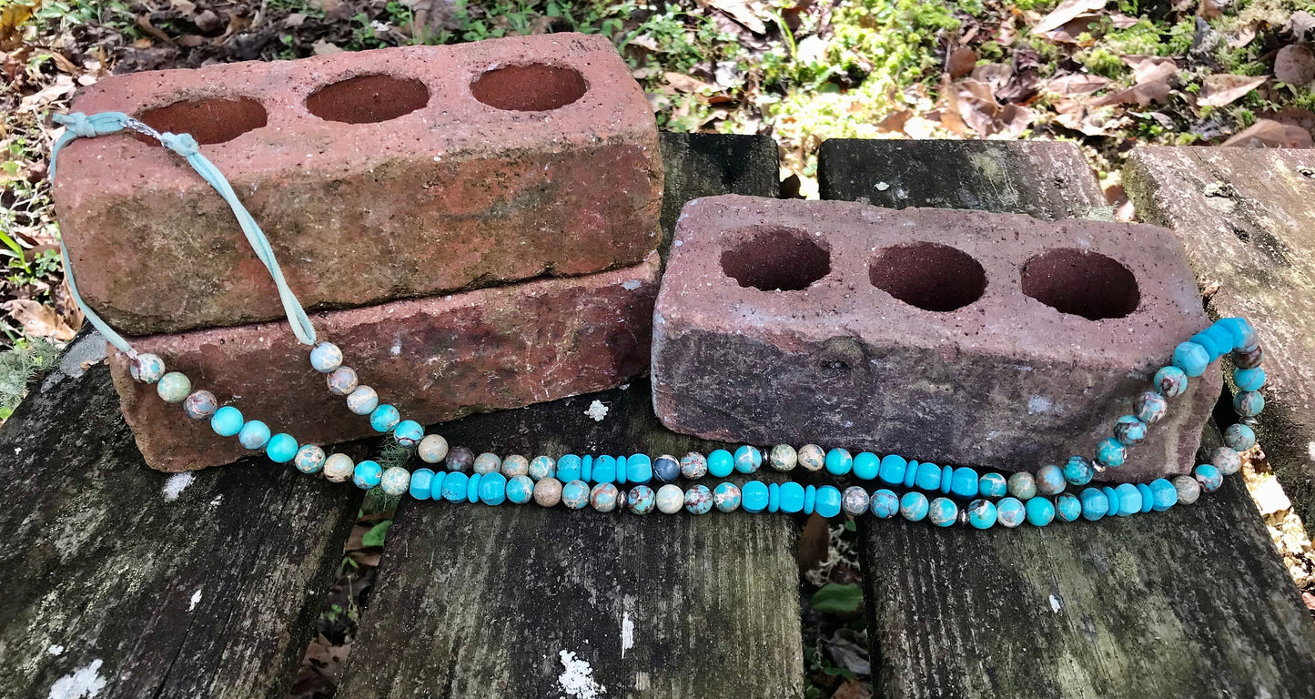 Turquoise Beaded Suede Rope Style Necklace