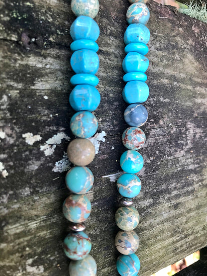 Turquoise Beaded Suede Rope Style Necklace