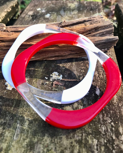 Vintage 1980s Patriotic Bangle Bracelet Set of Red & Clear and White & Clear