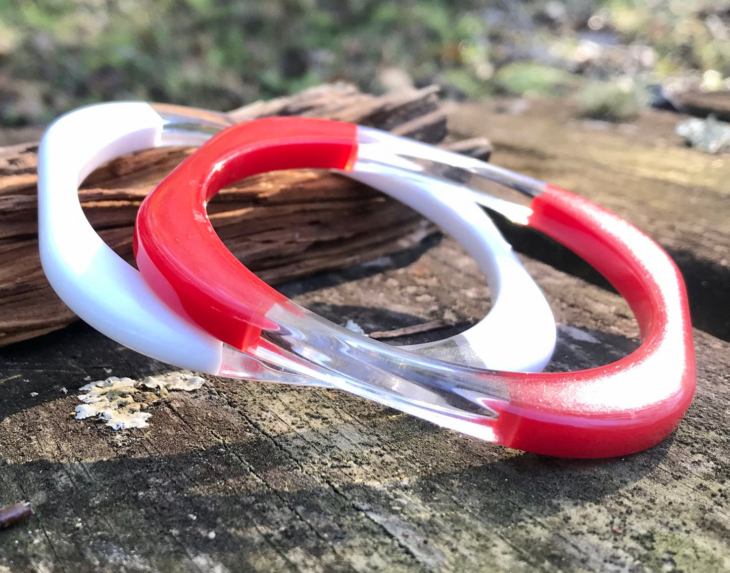 Vintage 1980s Patriotic Bangle Bracelet Set of Red & Clear and White & Clear