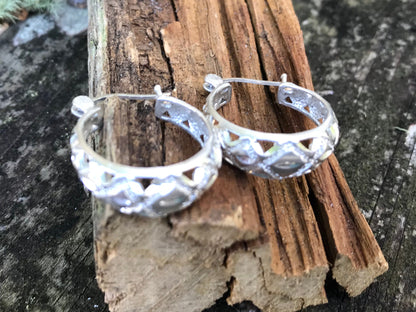 Sterling Silver Hoop Earrings with a Triangle Pattern