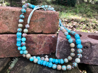 Turquoise Beaded Suede Rope Style Necklace