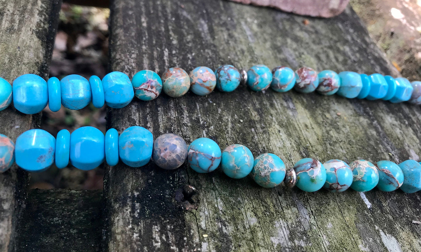 Turquoise Beaded Suede Rope Style Necklace