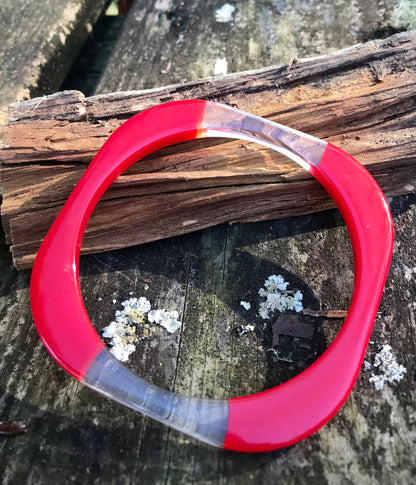 Vintage 1980s Patriotic Bangle Bracelet Set of Red & Clear and White & Clear