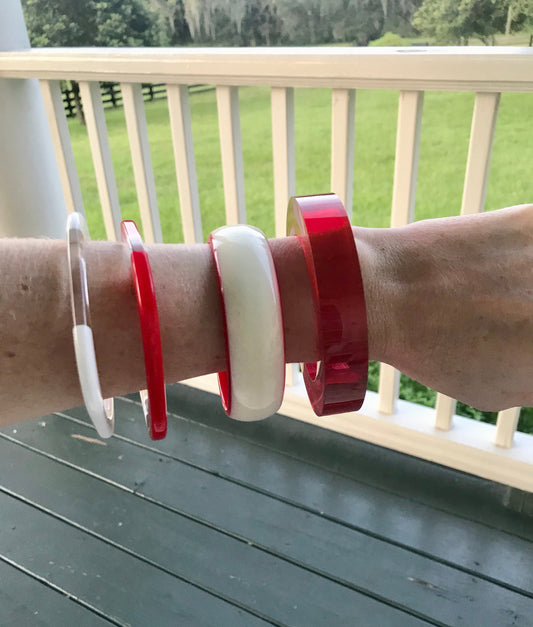 Vintage 1980s Patriotic Bangle Bracelet Set of Red & Clear and White & Clear