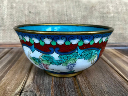 Vintage Cloisonne Enamel over Copper Red Accent Bowl