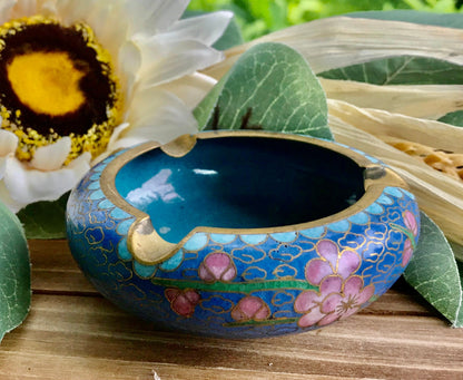 Vintage Cloisonne Blue and Pink Incense Burner/Ashtray