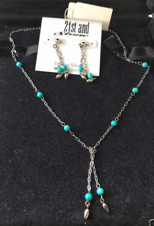 Sterling Silver and Turquoise Tear Drop Necklace and Earring Set