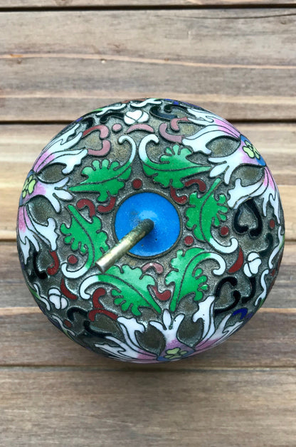 Vintage Cloisonne Ornate Enamel over Bronze Apple Trinket Box Candle