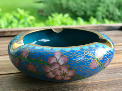 Vintage Cloisonne Blue and Pink Incense Burner/Ashtray