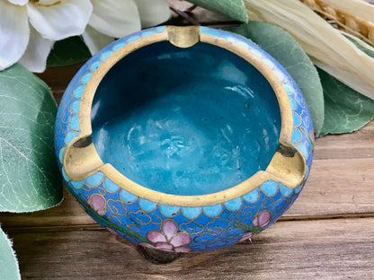 Vintage Cloisonne Blue and Pink Incense Burner/Ashtray