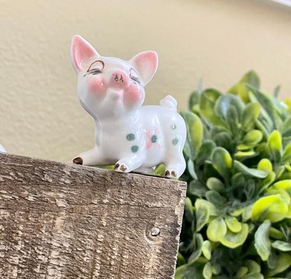 Vintage Pink and White Bone China Tiny Piglet Salt and Pepper Shakers