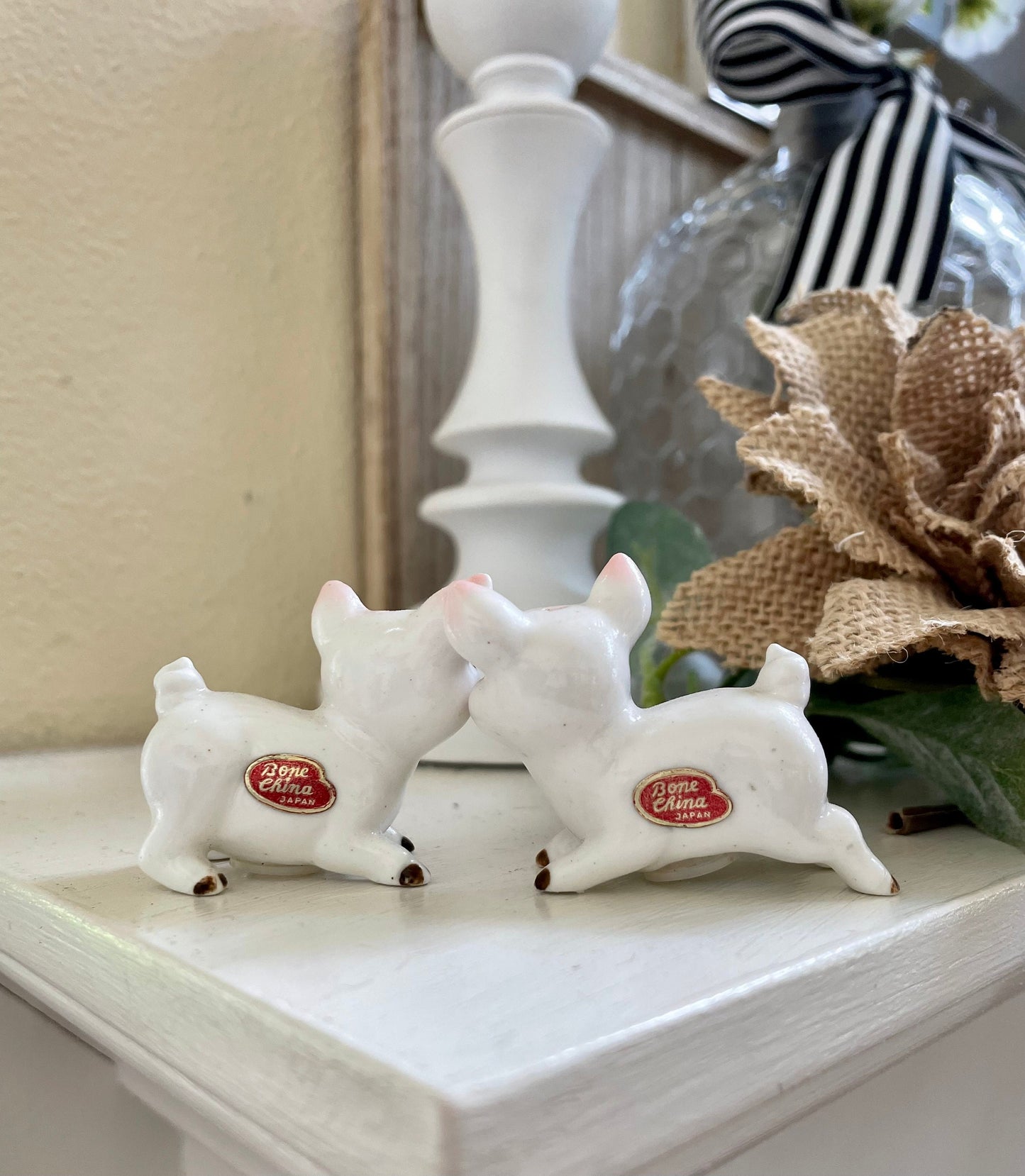 Vintage Pink and White Bone China Tiny Piglet Salt and Pepper Shakers