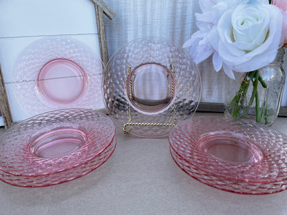 Antique Imperial Diamond Quilted Pink Depression Glass 6 inch Dessert Plates