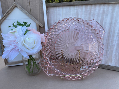 Antique Pink Depression Glass Diamond Pattern 11.5 inch Platter with Handles