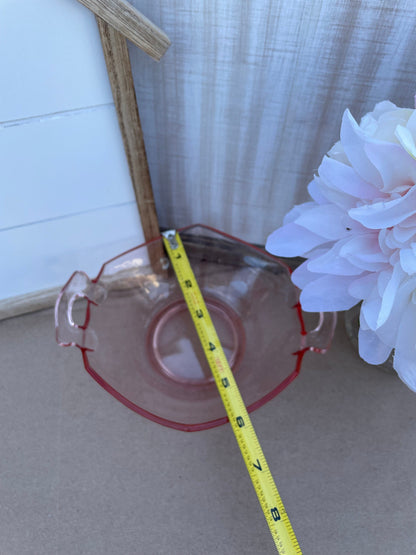 1930s Antique Imperial Glass Pink Depression Glass Molly Bowl with Ornate Handles 7.25 inch