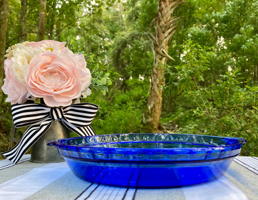 Vintage Cobalt Blue 11 inch Pyrex Glass Pie Baking Dish BAKEWARE