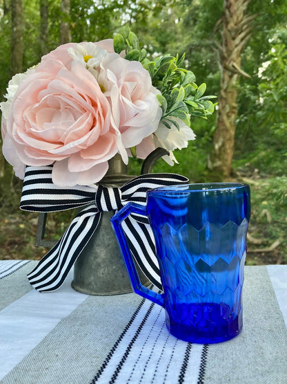 Antique Hazel Atlas Cobalt Blue Depression Glass Honeycomb Pattern 4 Inch Juice Cup with Handle