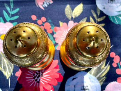 1930s 24 Karat Gold Pickard Rose and Daisy Etched Salt & Pepper Shaker Set