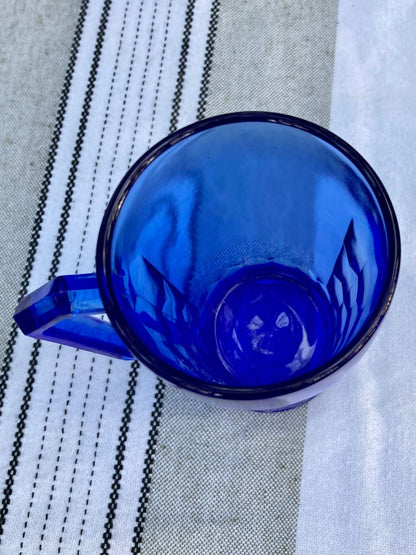 Antique Hazel Atlas Cobalt Blue Depression Glass Honeycomb Pattern 4 Inch Juice Cup with Handle