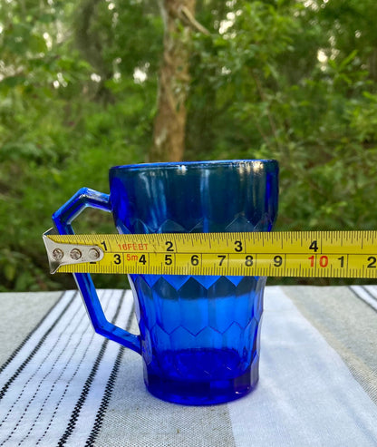 Antique Hazel Atlas Cobalt Blue Depression Glass Honeycomb Pattern 4 Inch Juice Cup with Handle