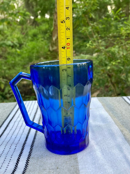 Antique Hazel Atlas Cobalt Blue Depression Glass Honeycomb Pattern 4 Inch Juice Cup with Handle