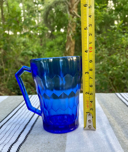 Antique Hazel Atlas Cobalt Blue Depression Glass Honeycomb Pattern 4 Inch Juice Cup with Handle