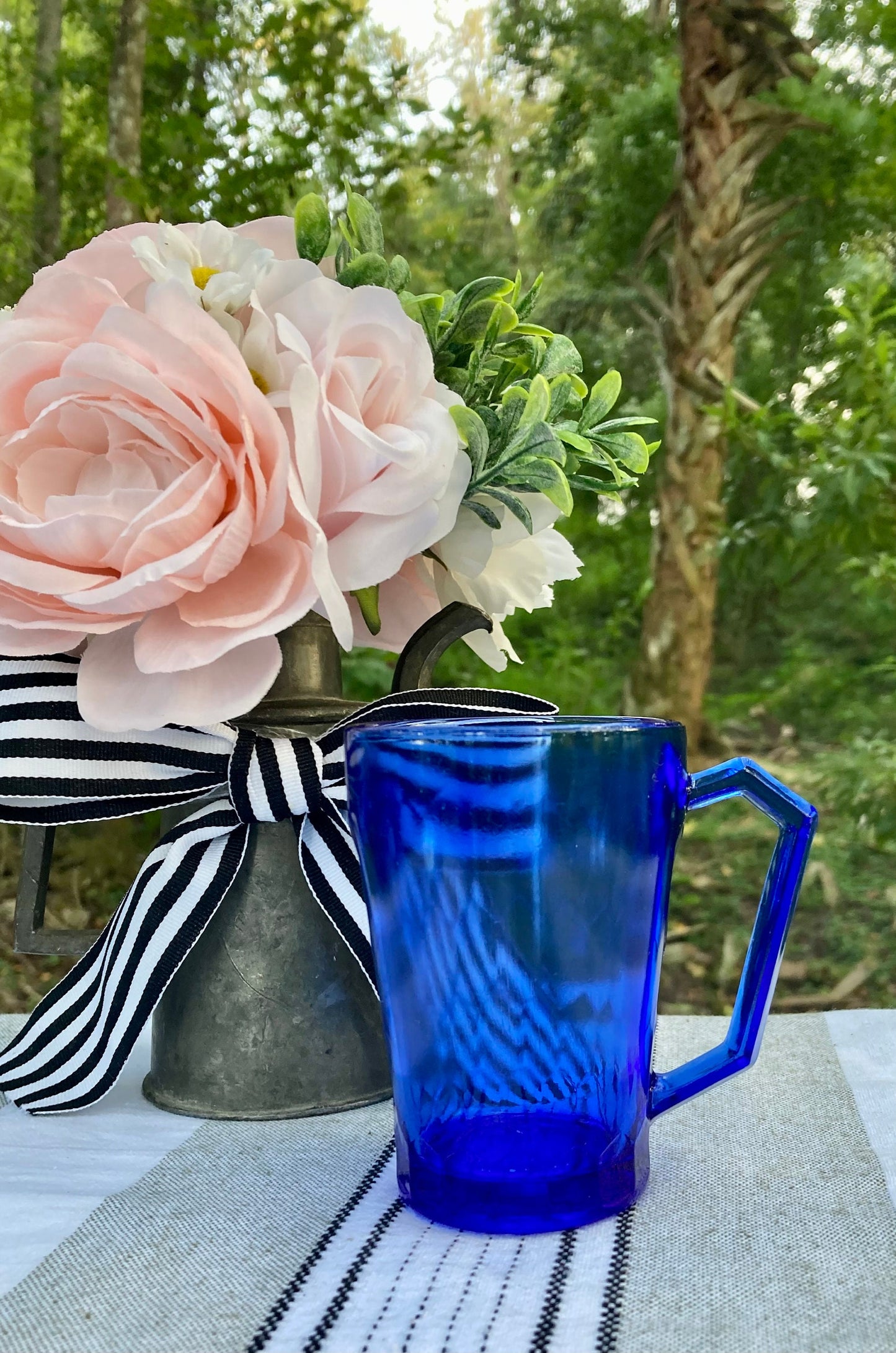 Antique Hazel Atlas Cobalt Blue Depression Glass Honeycomb Pattern 4 Inch Juice Cup with Handle