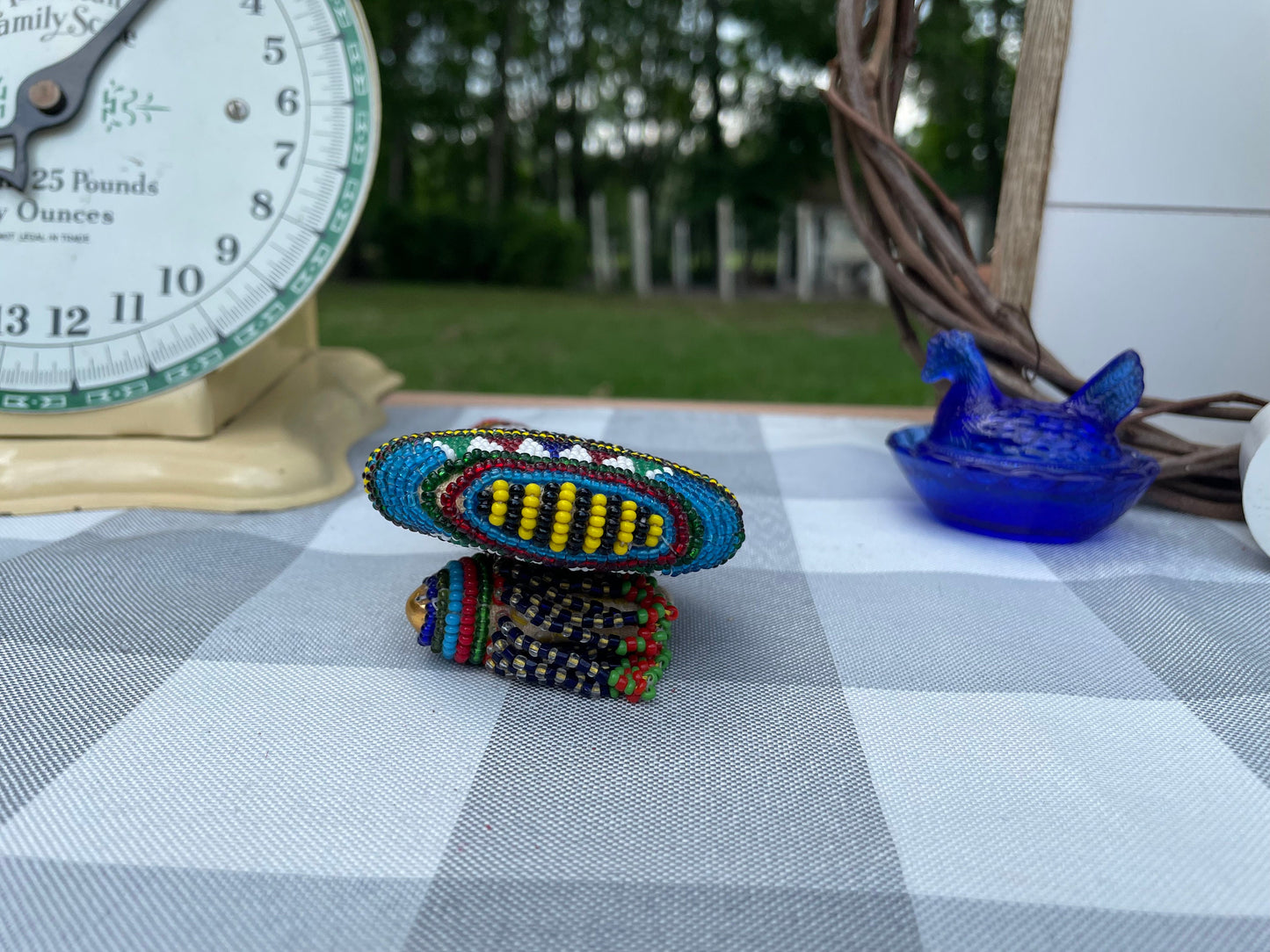 Vintage African Brightly Beaded Bulbous Snuff Flask