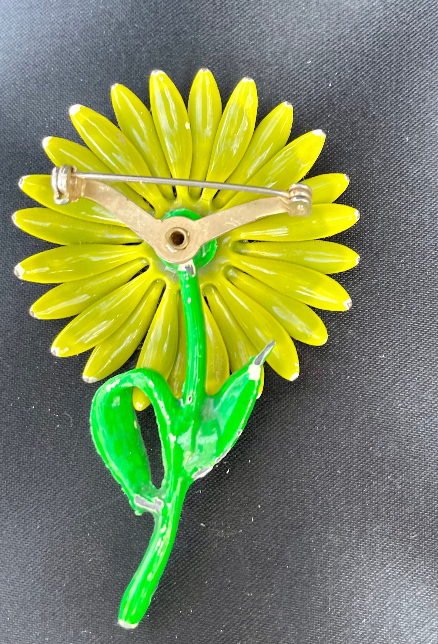 Vintage 1960s Retro Yellow Sunflower Metal Brooch Pin