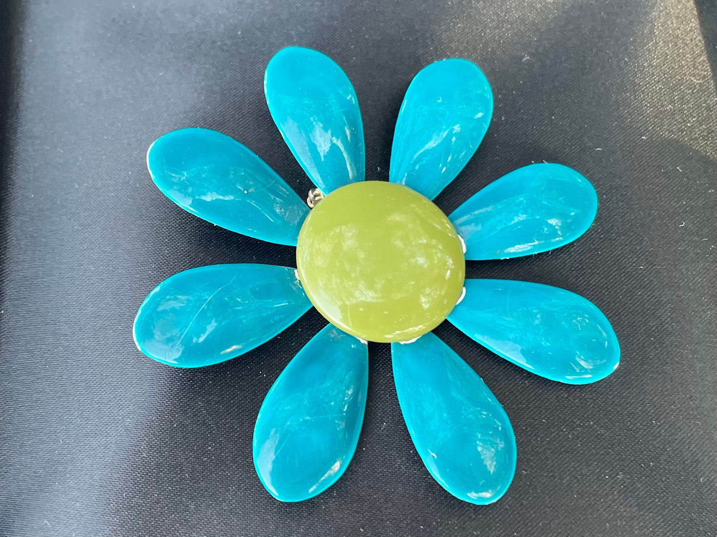 Vintage MCM Teal and Green Retro Flower Lapel Pin