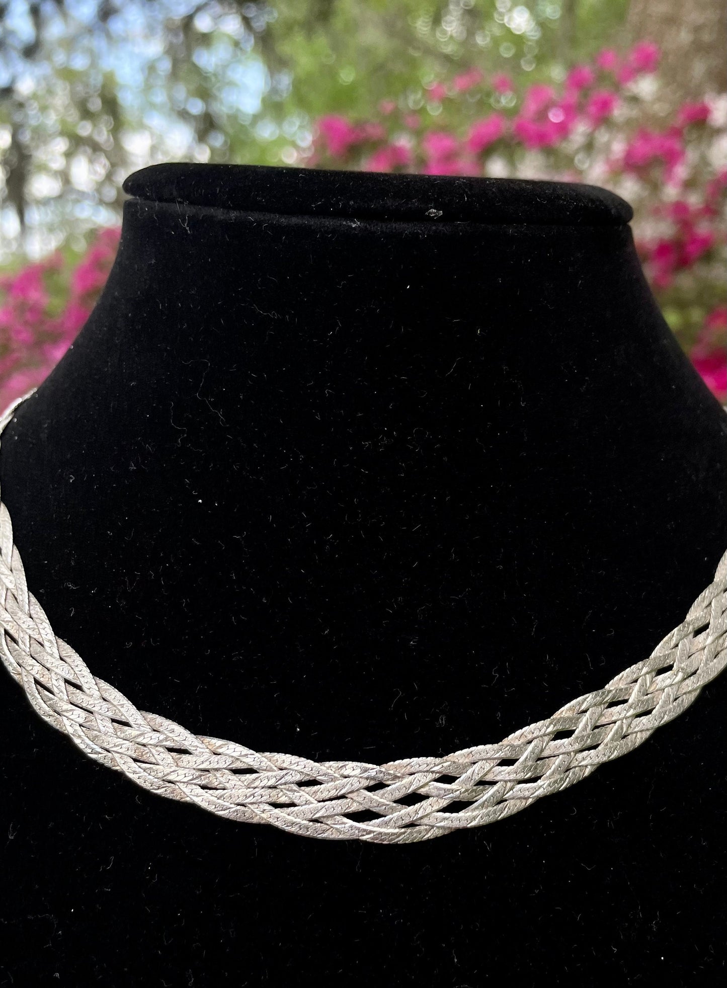 Vintage Italian Herringbone 4 Strand Braided 16" Choker Necklace