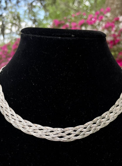 Vintage Italian Herringbone 4 Strand Braided 16" Choker Necklace