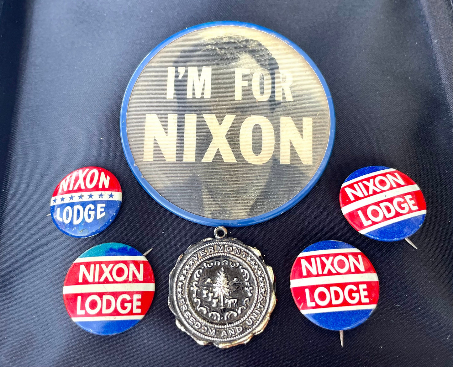 Vintage 1960 Presidential Campaign Nixon Lodge Red White & Blue Political Pin