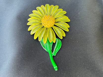 Vintage 1960s Retro Yellow Sunflower Metal Brooch Pin