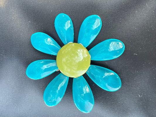 Vintage MCM Teal and Green Retro Flower Lapel Pin