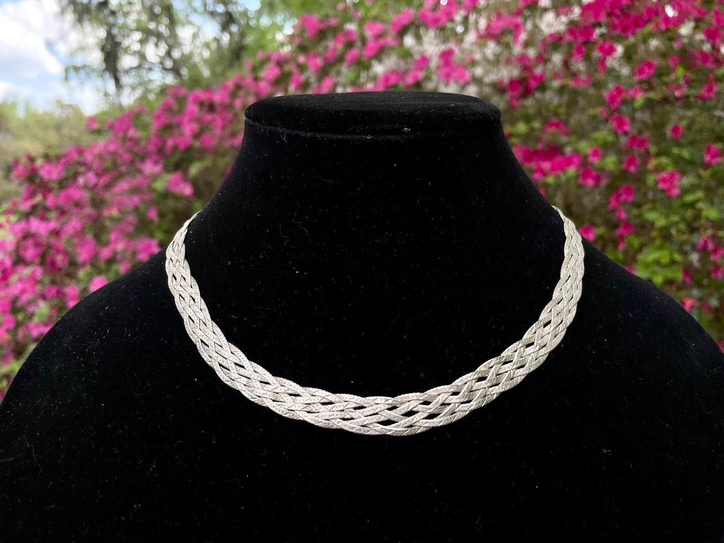 Vintage Italian Herringbone 4 Strand Braided 16" Choker Necklace