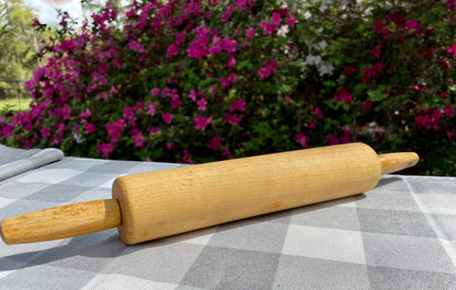 Vintage 1980s Style Wood Rolling Pin with Hole in Handle for Hanging