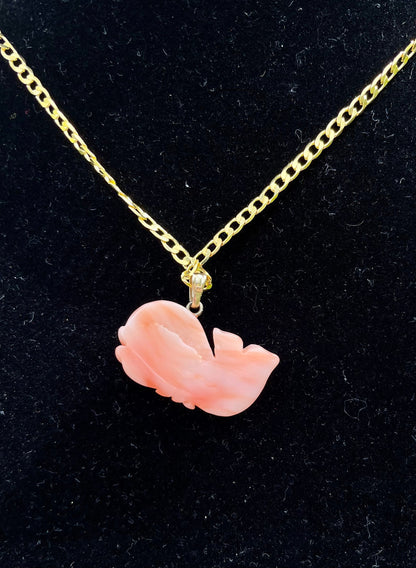 Rare Vintage Salmon Pink Coral Whale Pendant Necklace