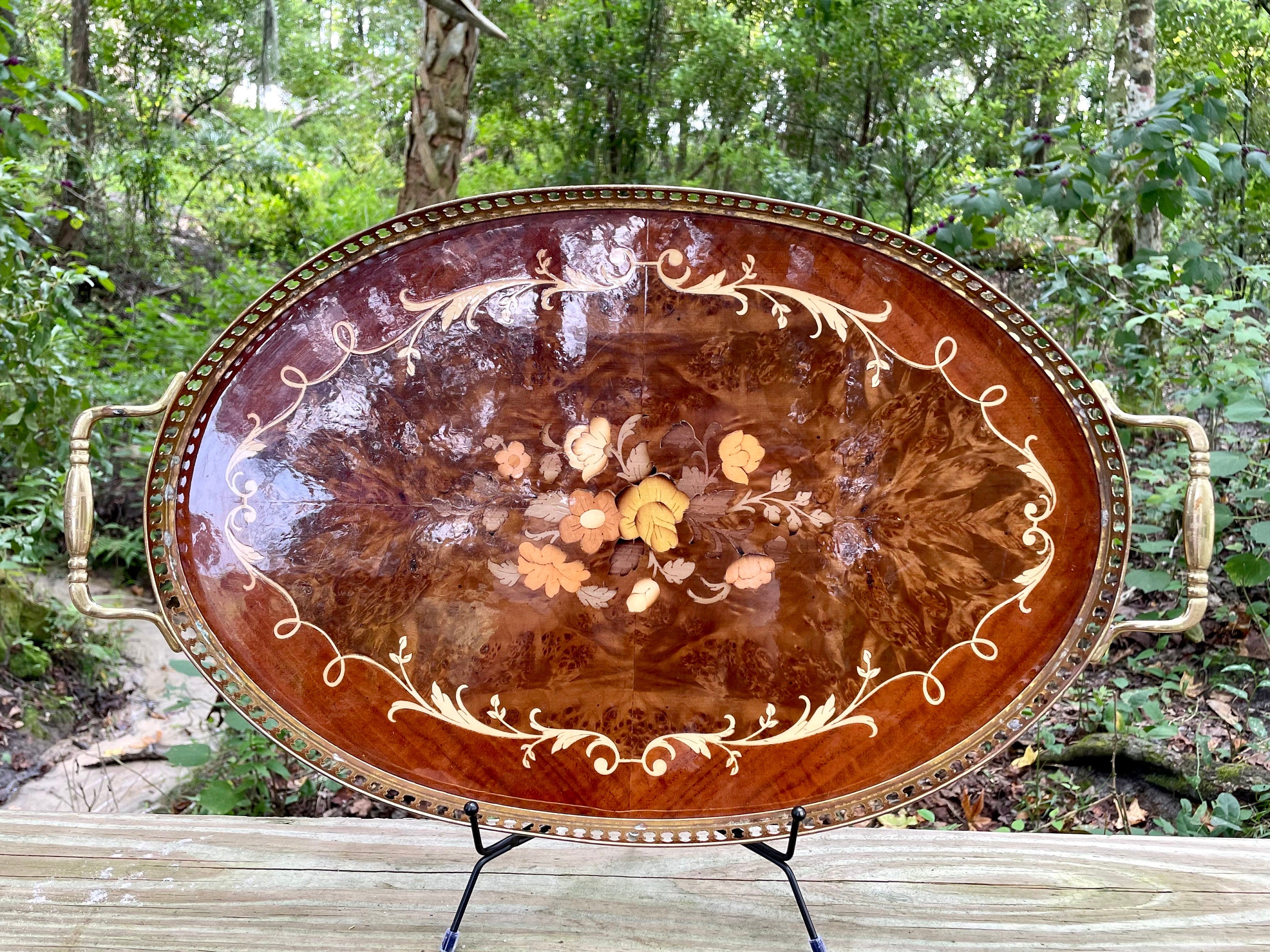 Italian Marquetry Inlaid Wood Serving Tray sold