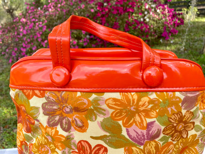 Vintage Retro Orange Canvas 1960s Flower Power Purse